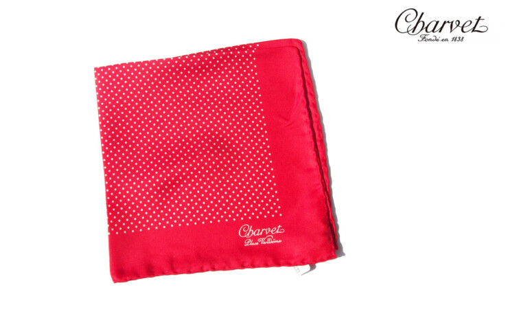 シャルベ｜CHARVET｜ドット柄プリントシルクポケットチーフ｜レッドイメージ01