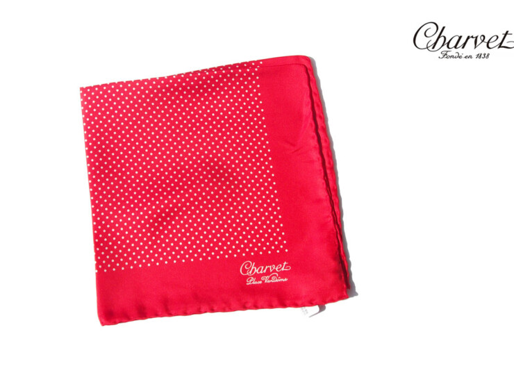 シャルベ|CHARVET|ドット柄プリントシルクポケットチーフ|レッドイメージ01