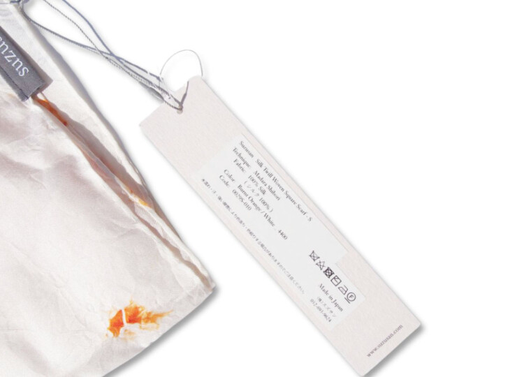 スズサン｜suzusan｜シルクツイルまだら絞り染めスクエアスカーフ｜Silk Twill Woven Square Scarf-S｜Madara Shibori｜Burnt Orange/Whiteイメージ03