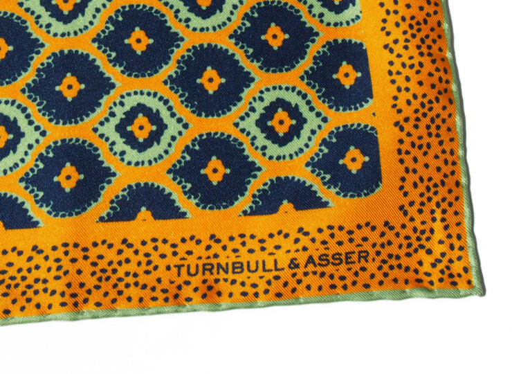 ターンブル&アッサー|Turnbull & Asser|14|イエローメダリオンプリントシルクポケットチーフ|Yellow Medallion Print Silk Pocket Squareイメージ03