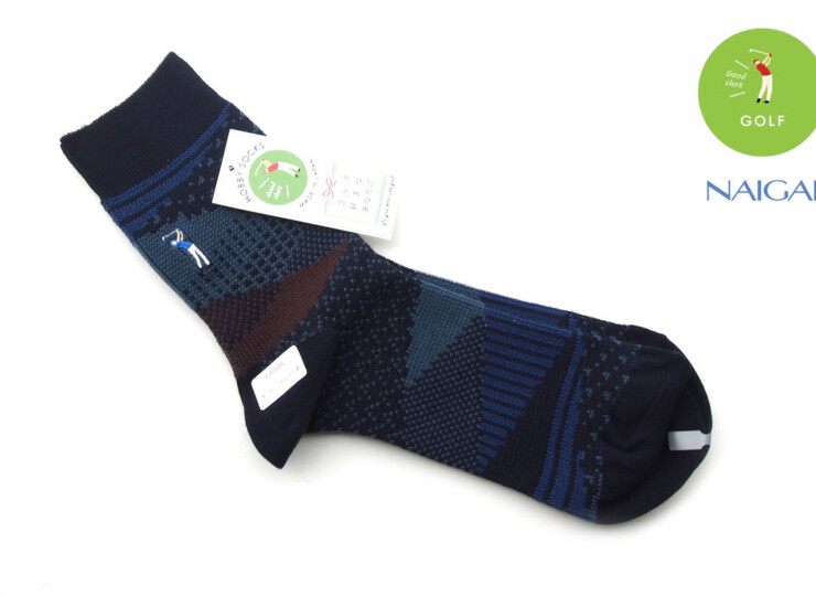 ナイガイ|NAIGAI|オーガニックコットン混 クルー丈メンズソックス|HOBBY SOCKS|ゴルフ|ブルーイメージ01