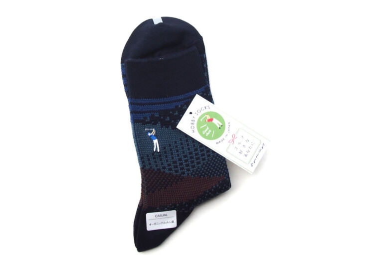 ナイガイ|NAIGAI|オーガニックコットン混 クルー丈メンズソックス|HOBBY SOCKS|ゴルフ|ブルーイメージ06