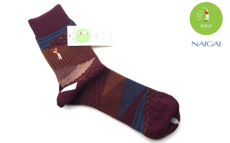 ナイガイ｜NAIGAI｜オーガニックコットン混 クルー丈メンズソックス｜HOBBY SOCKS｜ゴルフ｜ボルドーイメージ01