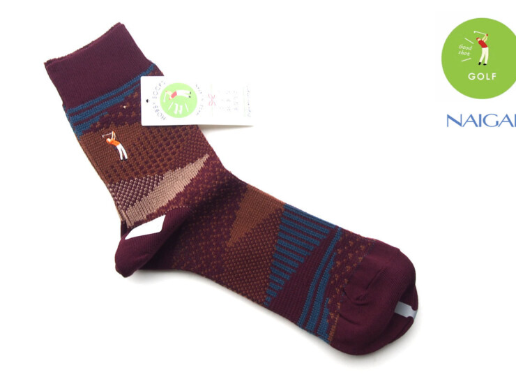 ナイガイ|NAIGAI|オーガニックコットン混 クルー丈メンズソックス|HOBBY SOCKS|ゴルフ|ボルドーイメージ01