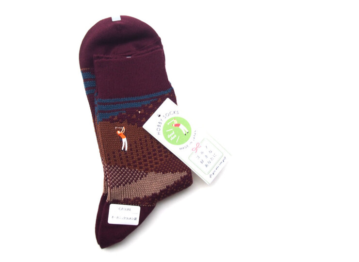 ナイガイ|NAIGAI|オーガニックコットン混 クルー丈メンズソックス|HOBBY SOCKS|ゴルフ|ボルドーイメージ02