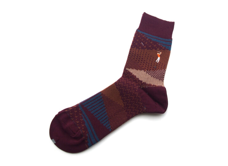 ナイガイ|NAIGAI|オーガニックコットン混 クルー丈メンズソックス|HOBBY SOCKS|ゴルフ|ボルドーイメージ03