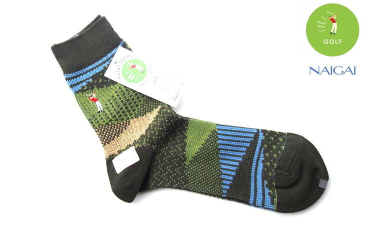 ナイガイ｜NAIGAI｜オーガニックコットン混 クルー丈メンズソックス｜HOBBY SOCKS｜ゴルフ｜グリーンイメージ01