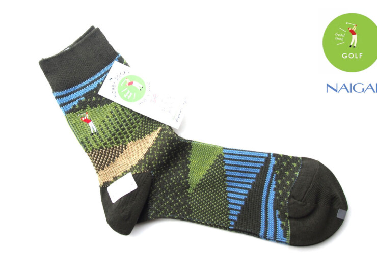 ナイガイ|NAIGAI|オーガニックコットン混 クルー丈メンズソックス|HOBBY SOCKS|ゴルフ|グリーンイメージ01