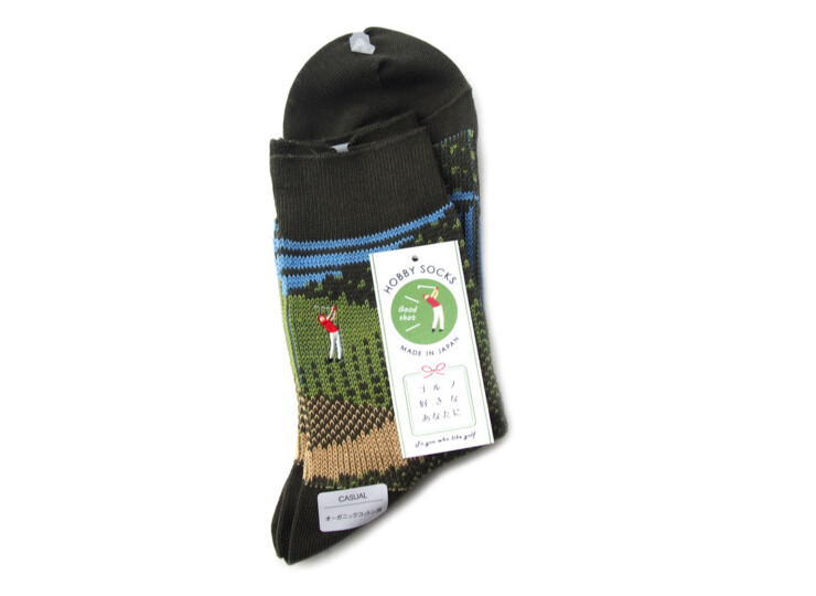 ナイガイ|NAIGAI|オーガニックコットン混 クルー丈メンズソックス|HOBBY SOCKS|ゴルフ|グリーンイメージ06